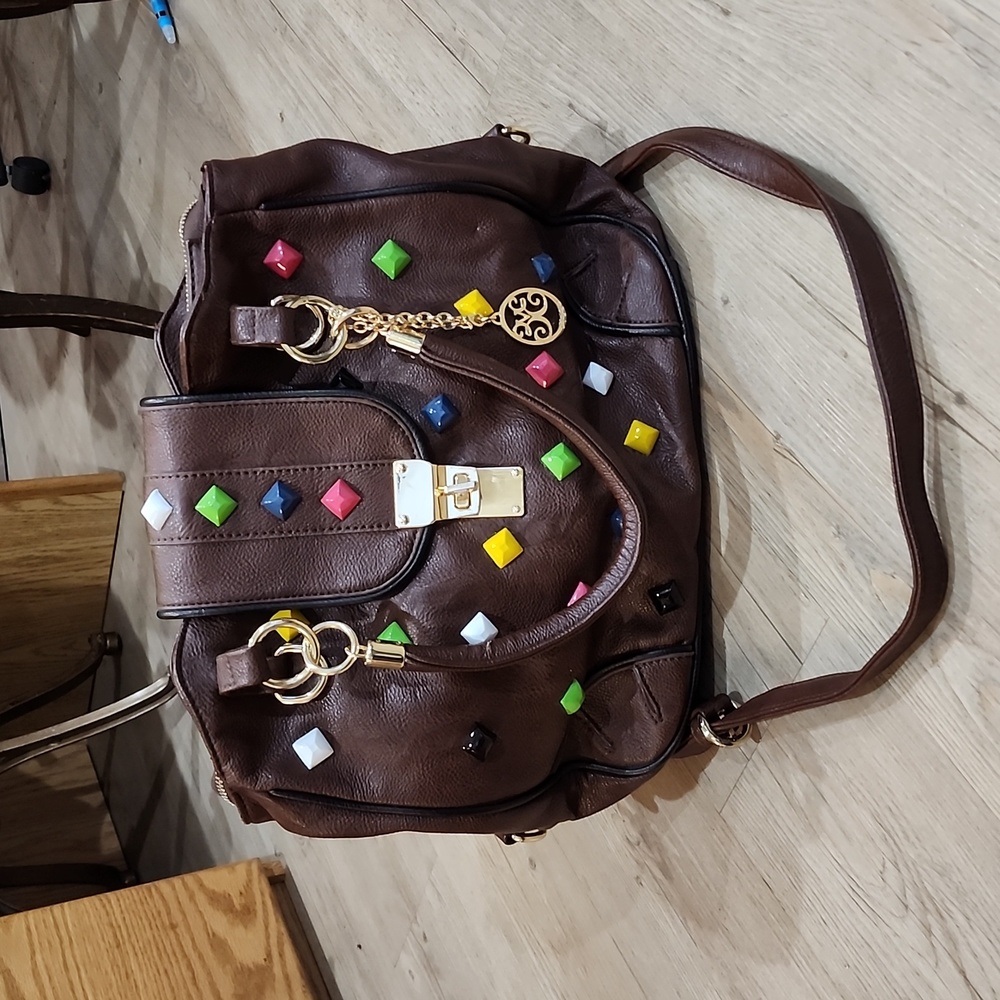 Vieta Multicolored, Studded, Faux Leather, Convertible Purse.